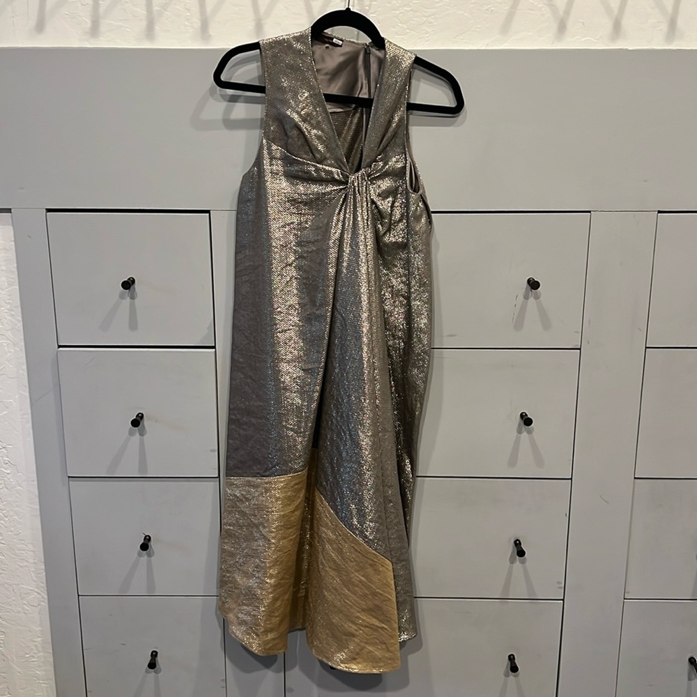 Vintage Vera Wang Metallic Gold Asymmetrical Dress size 6